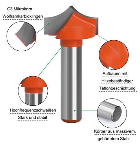 Saipor 8mm Schaft Abrundfräser 4 Stück Rundfräser C3 Hartmetall Bestückt Radiusfräser Holz Oberfräse Fräser Set