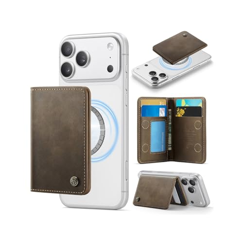 Image of Magnetic Wallet Card Holder with RFID Protection, PU Leather Slim Wallet, Strong Magnet Attachment for iPhone 18 /17 /16 /15 /14 /13 /12 Series Pro Max Plus Mini-Brown