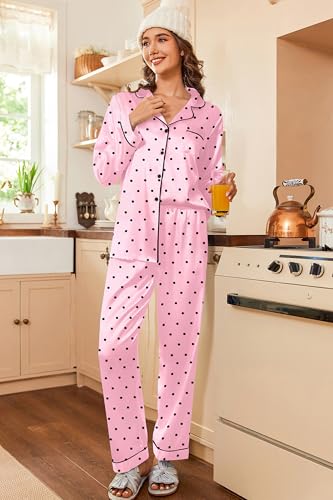 Image of Ekouaer Women's Classic Button Down Long Satin Silk Pajama Set