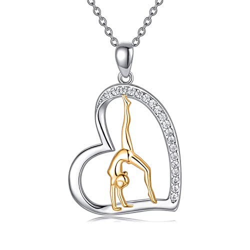 Popkimi Gymnastics Necklace For Girls Daughter 925 Sterling Silver Gymnastics Necklace Flipping Gymnast Team Gymnastics Fashion Jewelry Pendant Necklace Ballerina Gymnastics Gifts Gymnastics For Women Girl Birthday Christmas Gifts (Gold) #TOP30