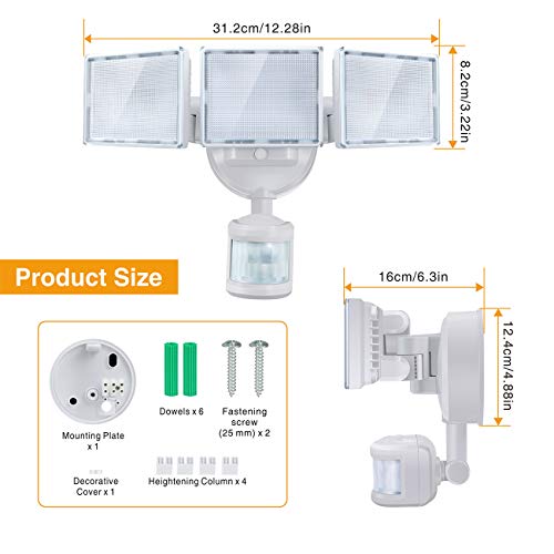 SOLLA led strahler mit bewegungsmelder, 40W 3000LM Superhell LED Fluter Außen, IP65 Wasserdicht PIR Außenstrahler,5000K 3 Köpfe LED Flutlicht für Garage, Garten, Veranda, Auffahrt