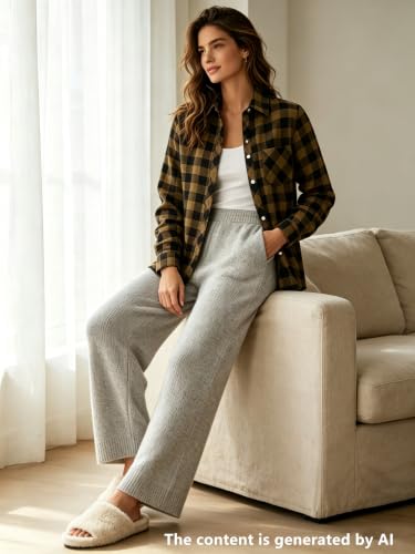 Image of SANGTREE Women and Girls Long Sleeve Flannel Casual Button Down Plaid Shirt