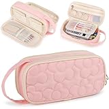 Bunnychill Pencil Case For Girls,Flower Quilted Large Capacity Pencil Pouch With 2 Compartment, Zipper Pencil Bag With Handle, Women Soft Pencil Box For Middle School Office College