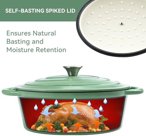 Kerilyn 4.5 Quart Enameled Oval Dutch Oven Pot with Lid and Dual Handles, Cast Iron Dutch Oven for Cooking, Bread Baking, Non-stick Enamel Coated Cookware (Light Green)