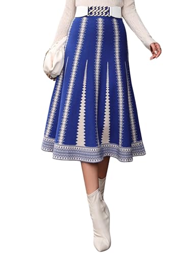 Tanming Womens Casual Knit Skirt High Elastic Waist A line Aztec Midi Skirts Vocation Outfits