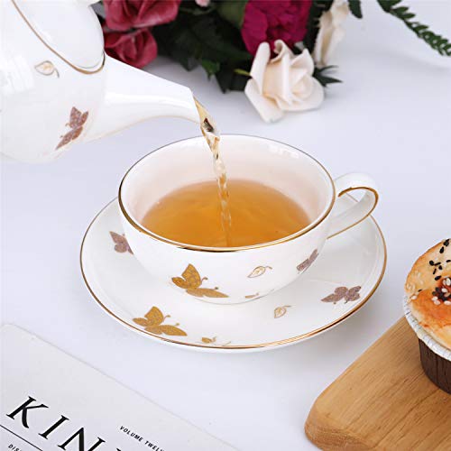 fanquare Juego de Té para Una Persona con Mariposa de Oro, Juego de Tetera con Taza de Café y Platillo, Porcelana - Imagen 5
