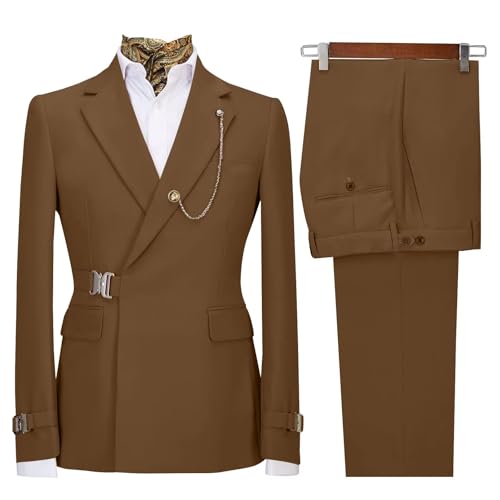 Brown Double Breasted Suit Men Formal Slim Fit 2 Piece Wedding Groom Tuxedo for Mens Double Breasted Blazer Groomsmen Prom 40