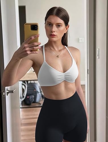 Image of OMKAGI Halter Sports Bras for Women Padded Strappy Bra Open Back Workout Gym Crop