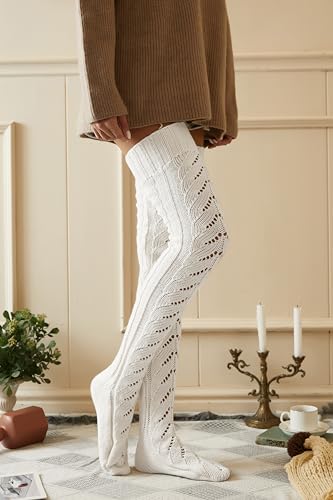Image of Pcavin Thigh High Socks for Women, Long Cable Knit Over Knee Boot Stockings | Extra Long Fit, Cable Knit Texture, Warm Thick Knit, Winter Boot Socks, Cozy Leg Warmers, Sweater Sock Style