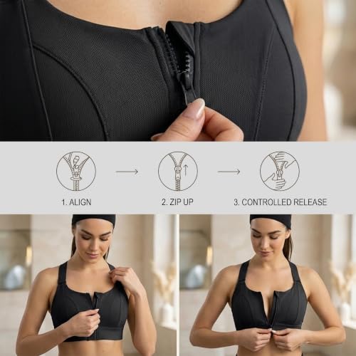Image of Shoppy Villa - high Impact Sports Bra for Heavy Breast Full Coverage | Gym Bras for Women Workout | Yoga Bra,with Front Zipper Seamless Bra Push up Bras for Women | Black | 2X-Large
