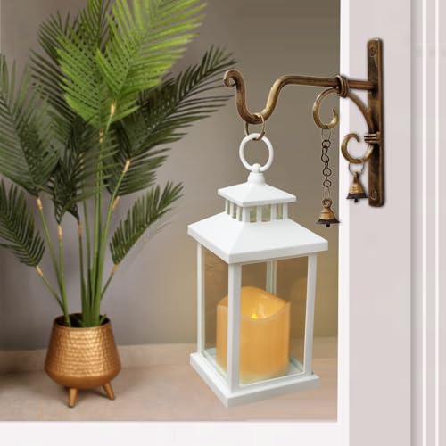 Image of Coku LT-22 Vintage LED Candle Lantern with LED Pillar Candle, Battery Operated Wall Hanging Lamp Decorative Lantern, Flameless Antique Glass Candle Holder for Home Decor, Diwali (White, Pack 1)