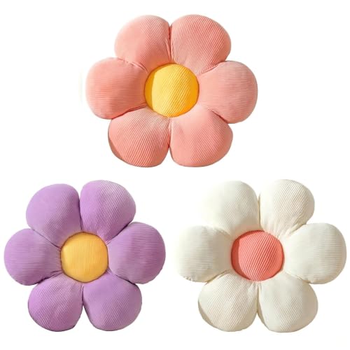 Image of 3PCS Flower Pillow,15.75 inch Daisy Pillow White Purple Coralpink