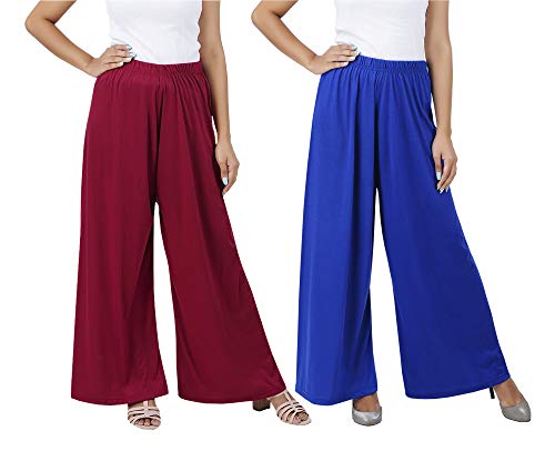 Image of Buy That Trendz M to 4XL Cotton Viscose Loose Fit Flared Wide Leg Palazzo Pants for Women Maroon Royal Blue Combo Pack of 2