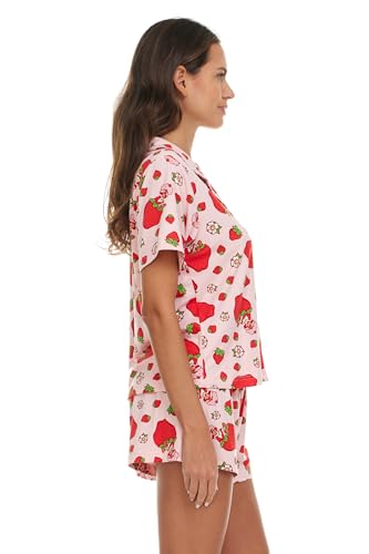 Strawberry Shortcake Women’s Pajama Set, Soft Stretchy Pajama Shorts & Short Sleeve,Notch Collar,Button Down Top3