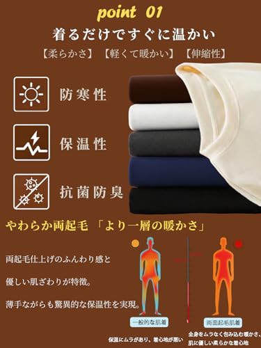 Hisitosa インナーシャツ メンズ 長袖 3枚セット 5枚組 防寒 肌着 裏起毛 厚手 長袖tシャツ 丸首 の商品画像 1