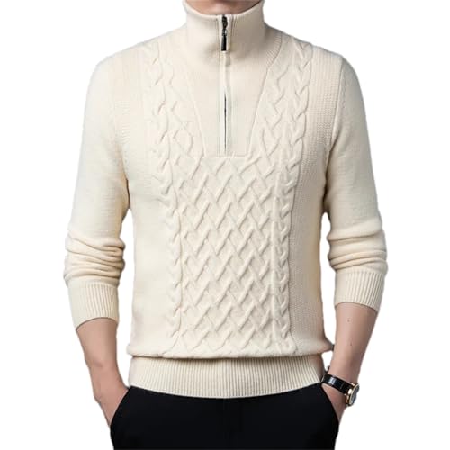 Men'S Autumn and Winter Knitted Pullover Half-Zip Long-Sleeved Patterned Knitted Warm Sweater