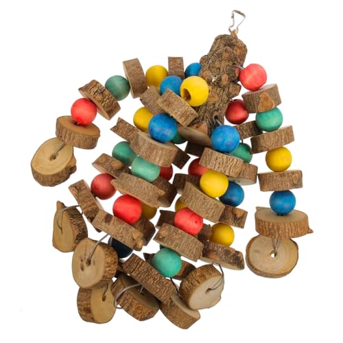 VICASKY Wooden Parrot Chewing Birdcage Pendant for Parakeets Parrots Durable Natural Design Easy to Install with Movable Hook for Chewing Foraging