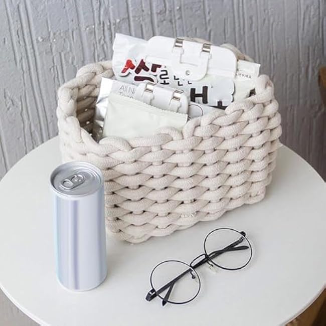 Woven Storage Bin,Cotton Rope Basket for Organizing,Empty Gift Basket,Mini Woven Basket for Organizing Books,Plants,Pet Treats, Decor for Living Room, Bedroom (Gray)