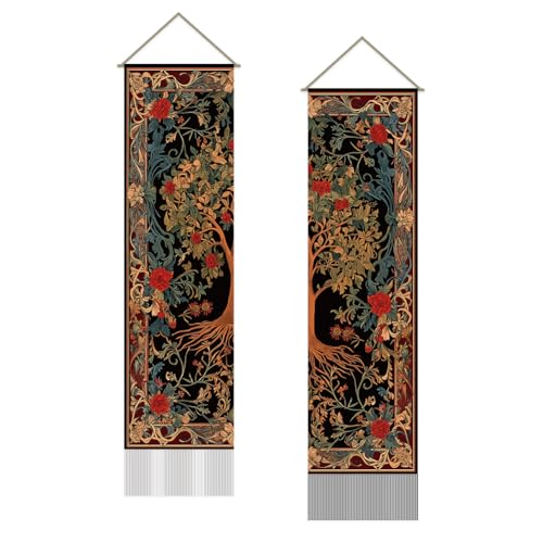 SUPERDANT Tree of Life Tapestry Gothic Wall Tapestry Moon Stars Wall Blanket Pack of 2 Tapestries Long Tapestries Wall Hanging with Tassel for Living Room Bedroom Dorm Backdrop Decorations