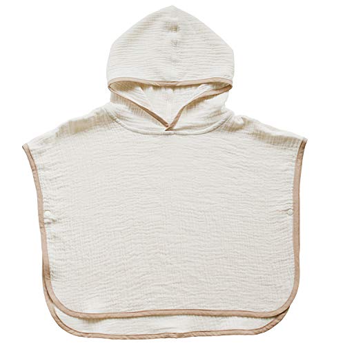 Hooded Baby Towel Muslin Toddler Bath Towels Infant Bathrobe Double Gauze Kids Beach Wear, Ivory_M