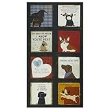 Clothworks Dog's Life 24'' Blocks Panel Fabric, Black
