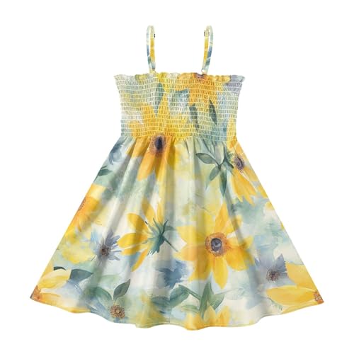 Vestido de princesa japonés, con diseño de calavera azul marino, correa ajustable, vestido de princesa para niñas pequeñas, Beauty Spring Flowers Kansas Sunflower Watercolor, 2T
