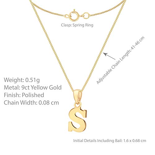 CARISSIMA Gold Ladies 9CT Yellow Gold Initial Pendant on 9CT Yellow Gold 25 Diamond Cut Adjustable Chin Chain 41cm/16-46cm/18 Chain - Image 5