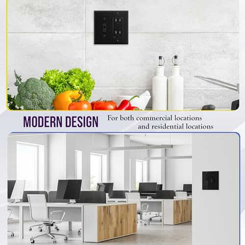 Image of ENERLITES Combination Toggle Light Switch /Decorator Light Switch Plate, Double Switch Wall Plate, Standard Size 2-Gang 4.50 inch x 4.57 inch, Polycarbonate Thermoplastic, 881131-BK, Black, 2 Pack