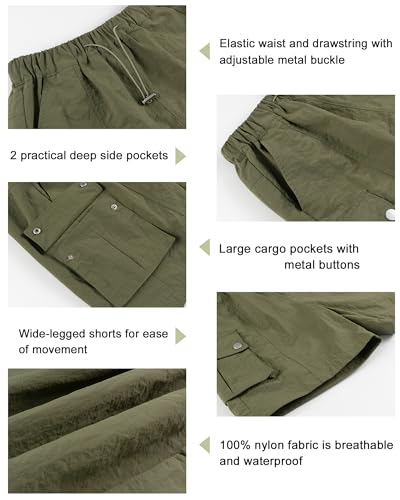 Image of Rolanko Girls Cargo Shorts Lightweight Parachute Short Pants with Pockets Summer Cargo Shorts for Kids Casual Hiking Sports