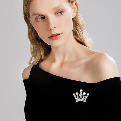 Image of YUNXI King Queen Royal Crown Brooch For Women Men Fashion Gold Silver Rhinestones Crystal Brooches Pin Wedding Party Banquet Birthday