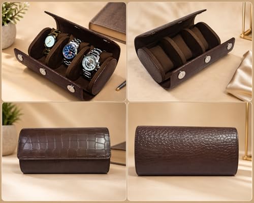 Image of essart Luxury Watch Roll Case - Travel Watch Organizer-Watch Travel Case for 3 Watches | PU Leather Portable Gift Box for Watch Collectors
