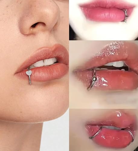 Longita Fake Lip Ring and Nose Piercing Set - Ball Spike, Hoop, Stud, Stick-on Bridge and Eyebrow Ring - Silver, Gold, Black3