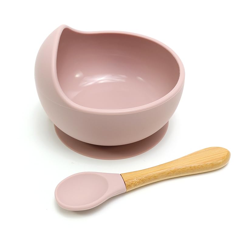 Kids Station 2 Piece BPA-Free Silicone Baby Feeding Set - Bowl - Spoon - Happy Mealtime - Tableware Meal Utensils for Ki