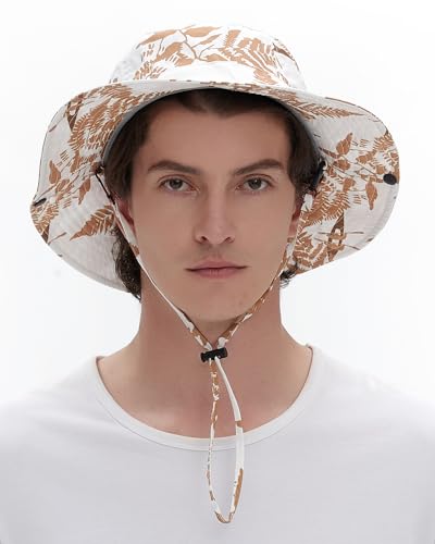 Image of Printed Bucket Hat UPF 50+ Quick-Dry Breathable Sun Hat, Roll-Up Brim Boonie Hat with Adjustable Fit for Beach Hiking Fishing