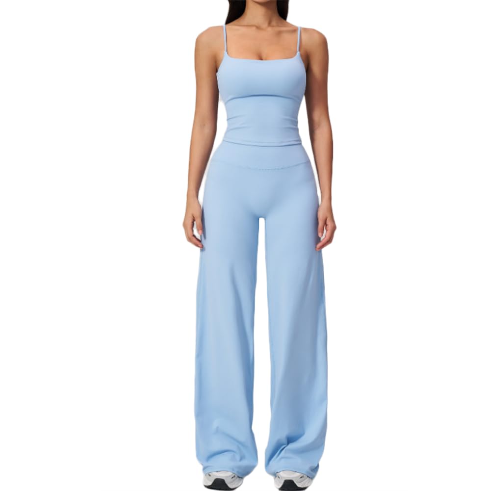 JPXJGT Women's High-waist Flare Legging Compression tank Top Road Bike Cycling (Size:M,Color:Blue)