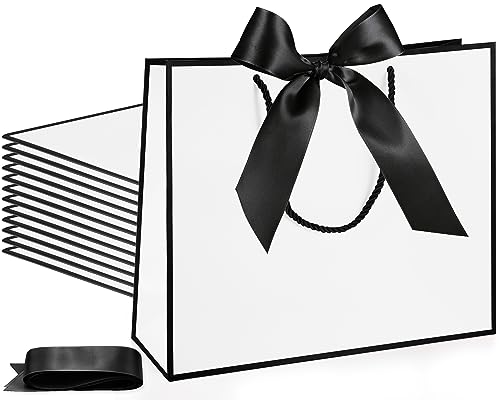 Silkfly 12 Pcs Gift Bags with Handles for Bridesmaid, 12x10x4'' Wedding Welcome Elegant Gift Bags with Bow Ribbon for Graduation Groomsmen Women Baby Shower Birthday Housewarming (Orange,Gold)