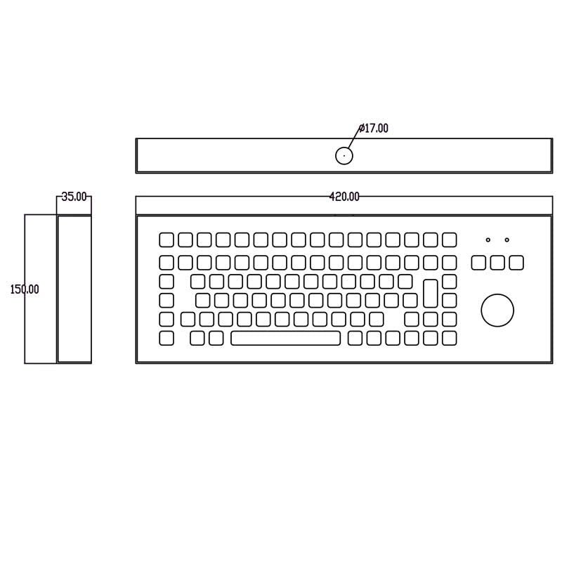 Tastiera da tavolo antideflagrante in acciaio inossidabile, mouse trackball, tastiera di livello industriale(USB)