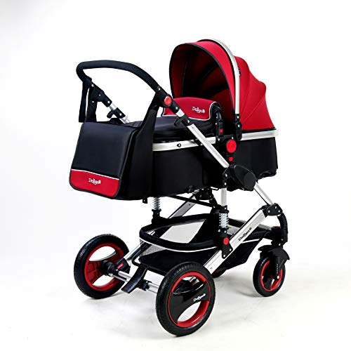Daliya Bambimo 3 in 1 Kinderwagen - Kombikinderwagen Riesenset 14-Teilig incl. Babywanne & Buggy & Auto-Babyschale - Alu-Rahmen/Voll-Gummireifen - Wickeltasche/Regenschutz/ (Bordeaux-Rot-Silber)