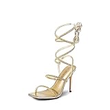 DREAM PAIRS Gold High Heels Stilletos Heels for Women Strappy Gladiator Sexy Square Toe Heels Open Toe Heels Dressy Pumps Sandals Size 7.5 SDHS2239W