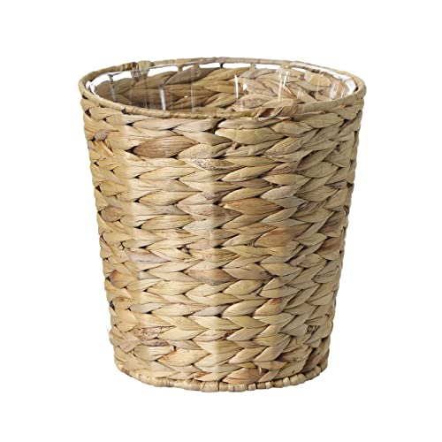 Image of Bathroom Wastebasket - Hand-Woven Water Hyacinth Wicker Decorative Trash Can, Seagrass Garbage Bin