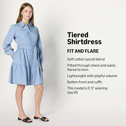 Image of Amazon Essentials Women's Regular-Fit Denim Chambray Long-Sleeve Dress