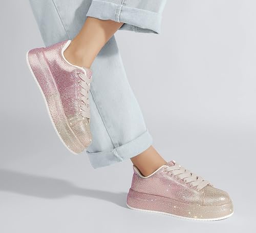 Image of LUCKY STEP Rhinestone Sneakers for Women Platform Sparkly Glitter Bling Tennis Shoes Fashion Bedazzled Wedding Bridal Party Walking Sneakers
