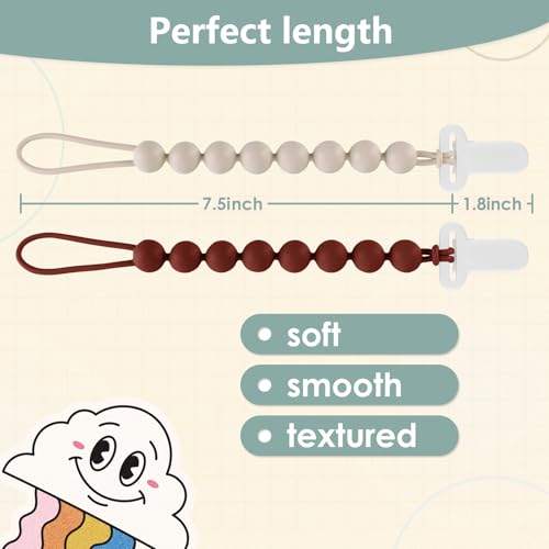 Image of 6-Pack Silicone Pacifier Clips for Babies, Safe Teething Beads, Rust-Free Holders, Baby Boy and Girl Essentials, Newborn Must-Have Accessories