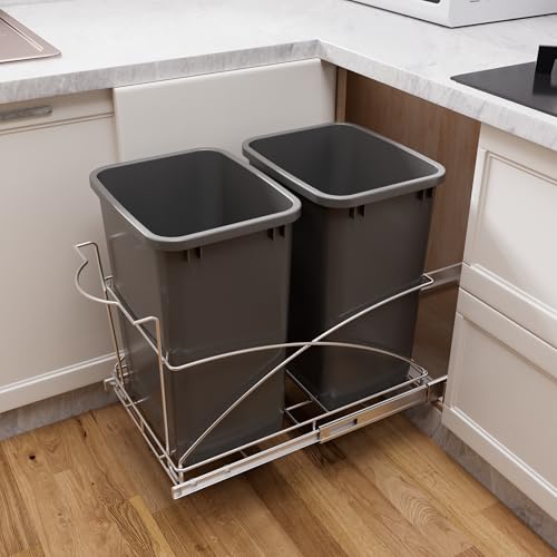 Image of Pull Out Trash Can Under Cabinet 35QT Capacity 14 inch Wx22 D, Gray