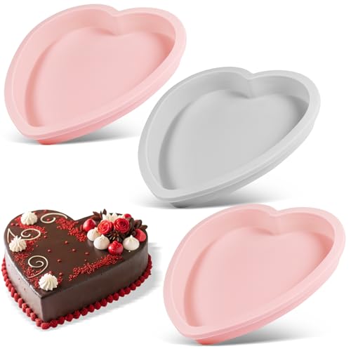 AYSYR 3 PCS Heart Shaped Cake Tin,Heart Cake Tin Silicone 6in,Cake Tins for Baking for Mothers Day DIY,Baking Pan Non-Stick Quick Release Suitable for Muffins Puddings Bread