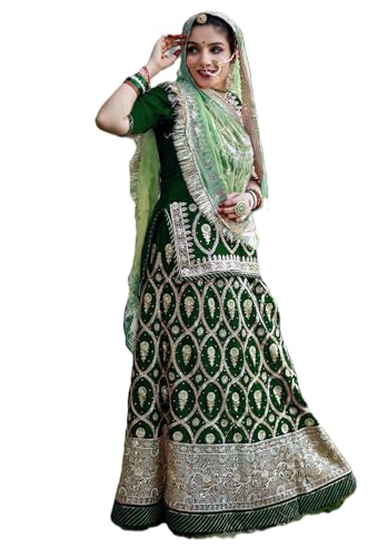 Image of Heavy Embroidery Work Semi Stitched Shimmer Silk Rajputi Poshak For Women Rajasthani Lehenga Choli