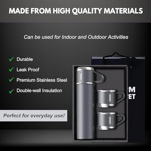Image of Personalized Flask Set with 3 Cups | Premium Gift Set for Drinks | Stainless Steel Flask with Shot Glasses for Travel, Parties, and Gifting | Durable & Stylish (Customizable) (Grey)