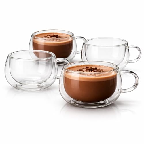 Conjunto com 4 Xícaras de 150ml Vidro para Café de Parede Dupla, Feito de Vidro Borossilicato - Kit de Xícaras para Chá, Café e Bebidas Quentes - Presente Elegante