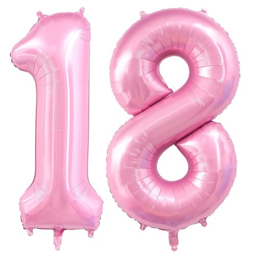 Image of Pastel Pink 18 Balloon Number,40 Inch Light Pink 18 Balloons Large Helium Foil Mylar Number 18 Balloon for Birthday Party Anniversary Decorations