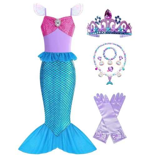 Hamanasu – Disfraz de Ariel de la Sirena, niña, vestido de princesa Ariel la Sirena, con accesorios para cumpleaños, fiesta, carnaval, Halloween, Cosplay 02 140